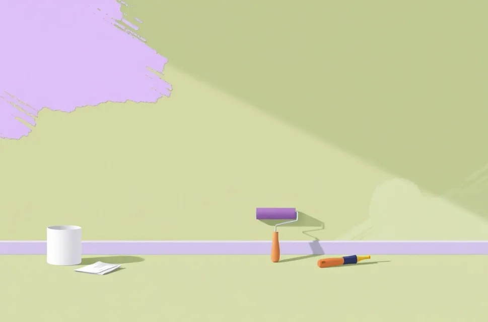 Outils de peinture disposés dans l'ordre des étapes du chantier