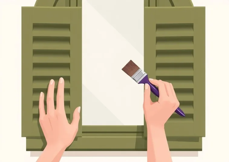 Mise en peinture au pinceau de volets et d'encadrements en bois