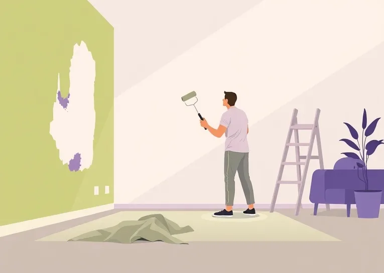 Peintre appliquant la peinture au rouleau sur un mur de salon